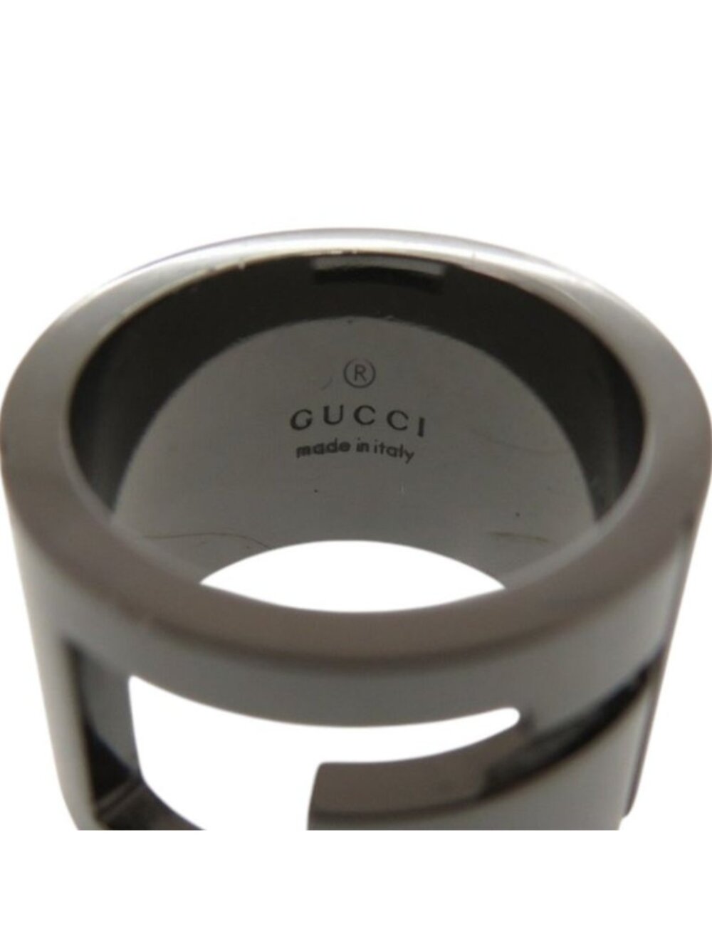 Gucci Logo Cutout Gunmetal Ring - Picture 6 of 9